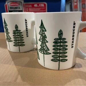 Two New Luxe Forest Green and White Starbucks Mugs